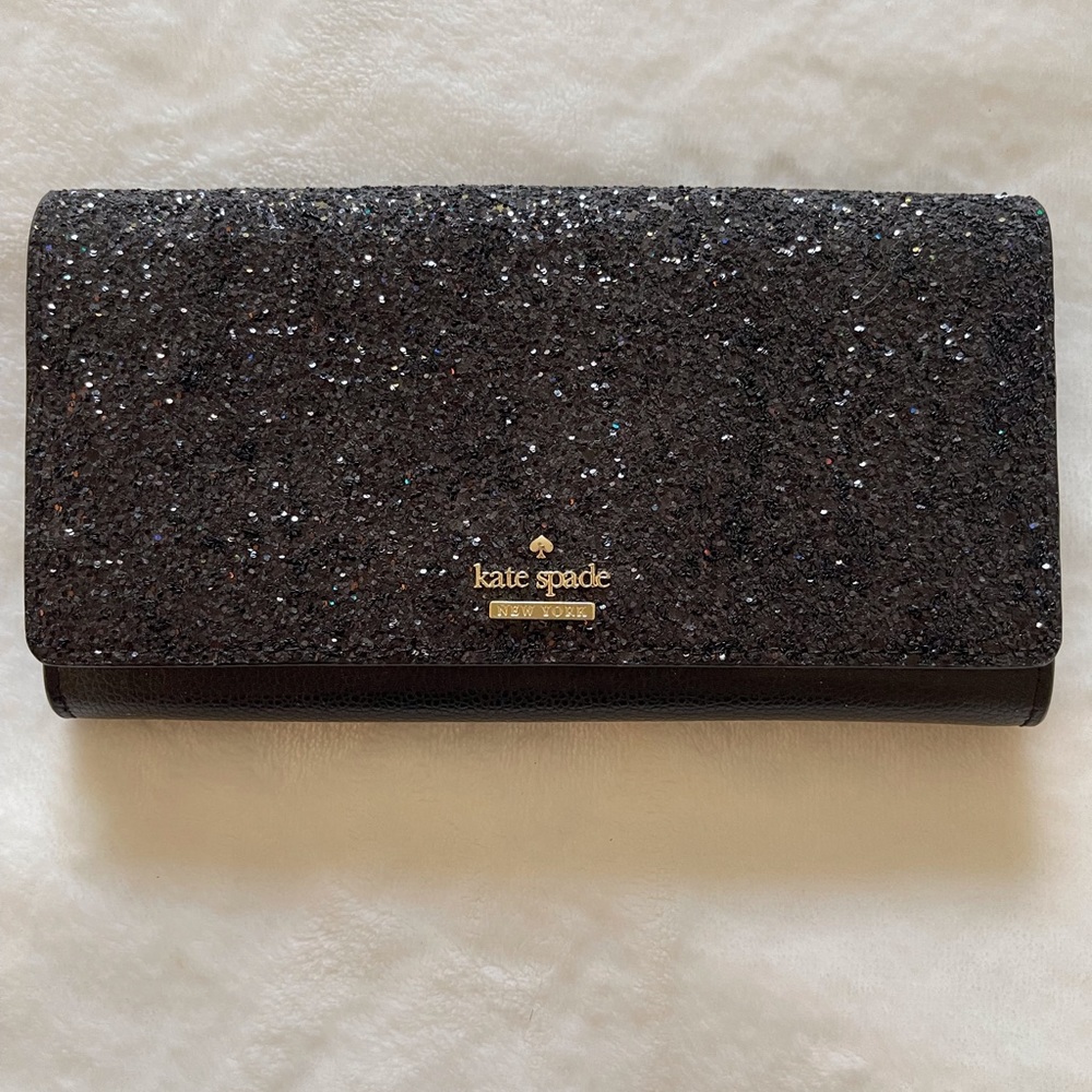Kate Spade black glitter evening clutch.